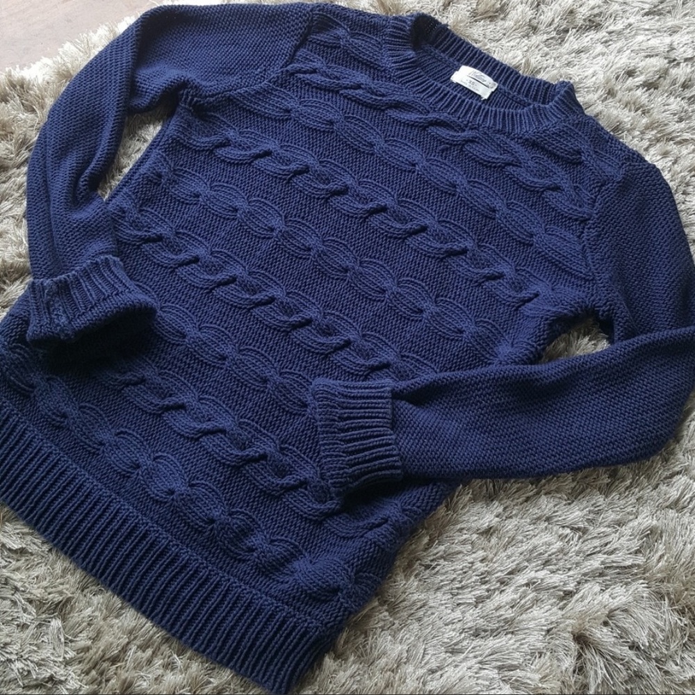 Madewell Wallace Navy Cable Knit Crew Sweater XS